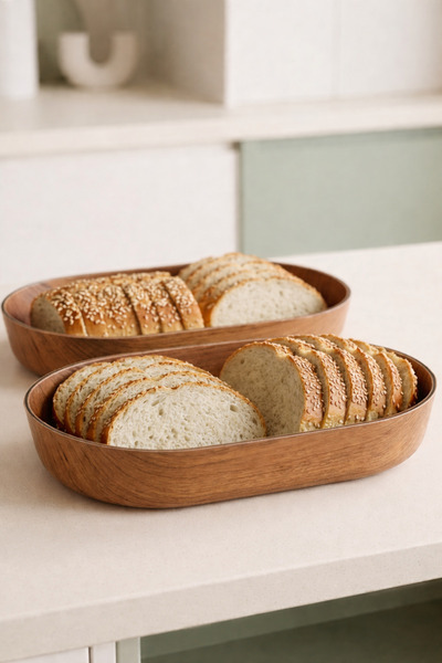 CASTEROLİ 2-Piece Wooden Look Modern Bread Basket Modern-Stylish-Functional 1...