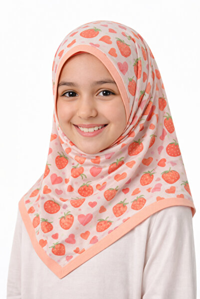 synshop Strawberry Heart Young Girl Child Women Cotton Piece Scarf Headscarf ...