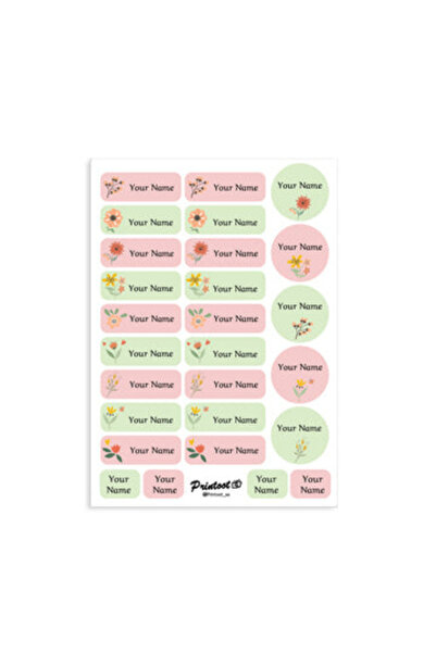 Printoot Flowers Name Stickers Featuring Artistic Botanical Icons and High-Qu...