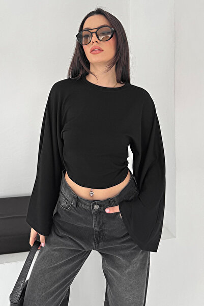Noa&Noa Wide Sleeve Cropped Blouse – Black Bold