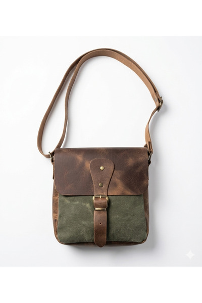 GALANDE Genuine Leather & Canvas Messenger Bag