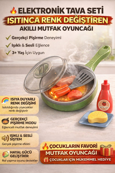 YILDIRIM OYUNCAK Pilli Işıklı Sesli Akıllı Tava Seti | Isıtınca Renk Değiştir...