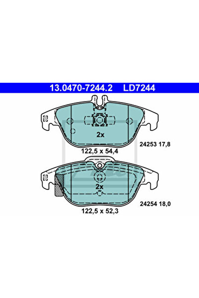 Ate Σετ τακάκια φρένων, δισκόφρενο 13.0470-7244.2