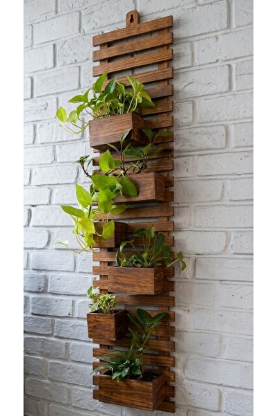 Ev dekka Ahşap Dikey Bahçe Duvar Saksılığı 80x25 cm- Modern Antrasit Siyah & ...