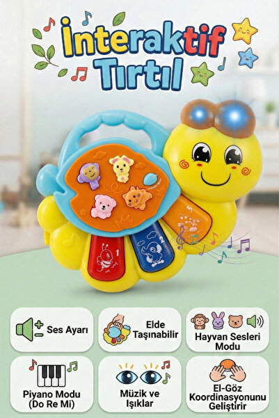 craftivio Eğitici Işıklı Müzikli İnteraktif Tırtıl Bebek Piyanosu - Hayvan Se...