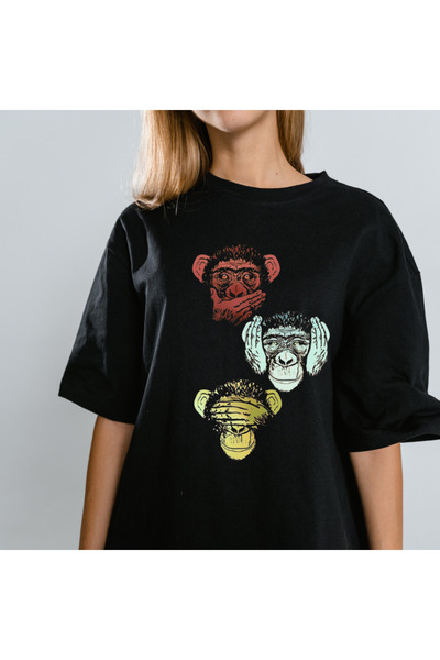 TİMİSİVA Unisex oversized SANATSAL με τύπωμα Μαύρο μπλουζάκι με κοντό μανίκι ...