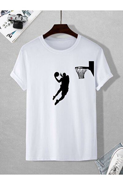 Vordevia Tricou unisex supradimensionat alb cu imprimeu Basket, tricou de zi ...