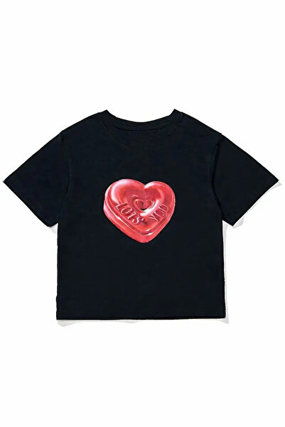 Violon Love Candy Heart Printed Black Cropped
