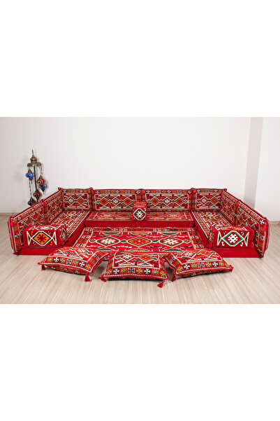MOSHOME 330x190cm Anadolu Motifli Kırmızı Şark Köşesi Takımı Model 1