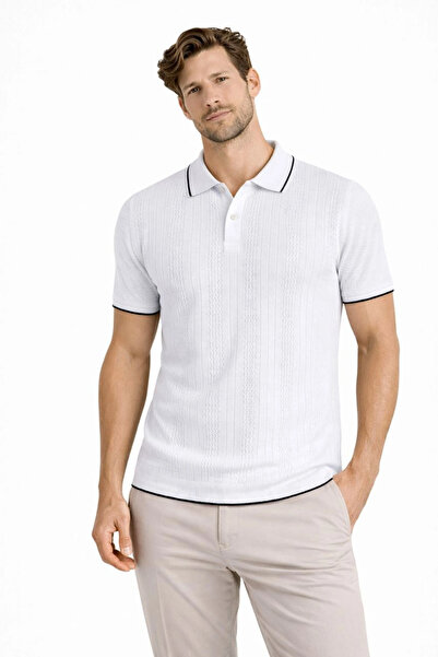 LUMİART Men's Button Collar Knitwear Woven T-Shirt Patterned Summer Stylish C...