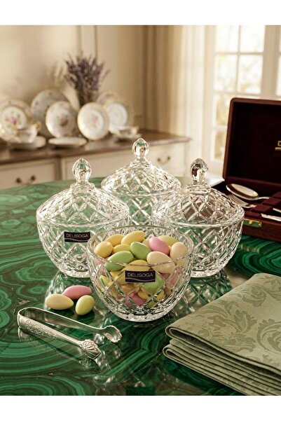 TrentonGCC 4Pcs Crystal Glass Candy Jar Set With Lid Decorative Dessert Stora...