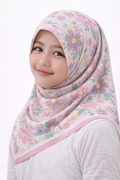 synshop Purple Floral Young Girl Child Women's Cotton Piece Scarf Hijab Foula...