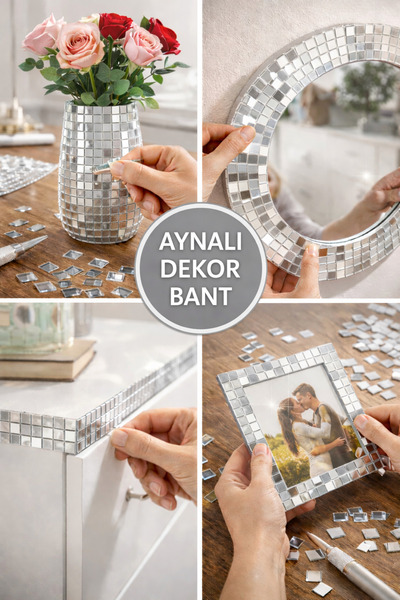 MEDUSHOP Kendinden Yapışkanlı Aynalı Mozaik Fayans Sticker Kare Cam Ayna Deko...