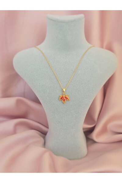 Glamluxe قلادة نسائية على شكل ورقة شجر السدر مع كريستال مرصّع بالأحجار قلادة ...