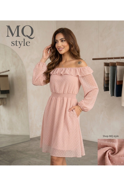 MQ Dotty Chiffon Off-Shoulder Dress – A Touch of Modern Elegance