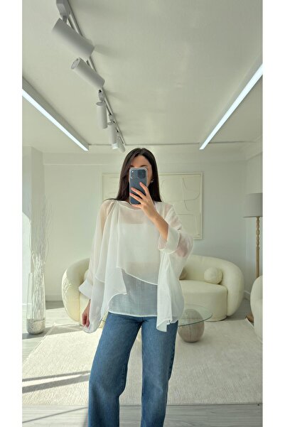LUUNA STORE Elise Cape Chiffon Blouse - White