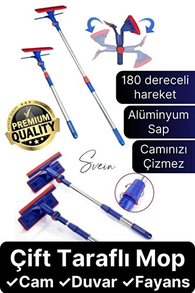 Saule Teleskopik Çift Taraflı Pratik Cam Duvar Fayans Silme Aparatı Çekçekli ...