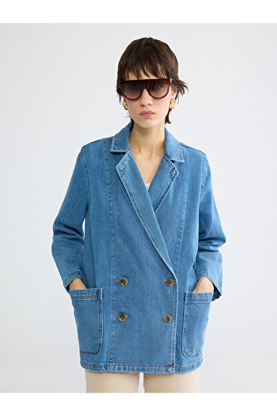 LC Waikiki Peak New Season Double-Breasted Collared Women's Jean Blazer Jacket