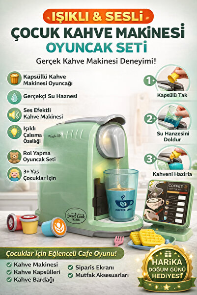 YILDIRIM OYUNCAK Pilli Işıklı Sesli Kapsüllü Kahve Makinesi | Sipariş Ekranlı...