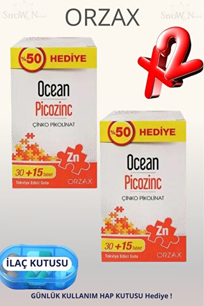 Ocean Picozinc (Zinc Picolinate) 30+15 Tablets 2 Pcs + Pill Box Gift