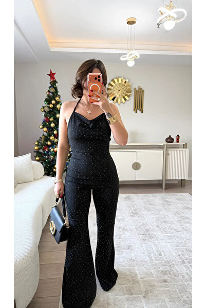 MEHTAP TURHAN Evie Sırt Dekolteli Taş İşlemeli Tulum