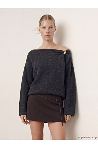 LC Waikiki Rmz Gi̇yi̇m Farkiyla Wide Roba Collar Gathered Women's Knitwear Sw...