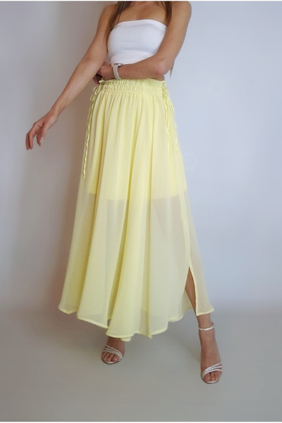 oyagüler Women's Yellow Slit Lace-Up Chiffon Flawed Skirt Yy101259