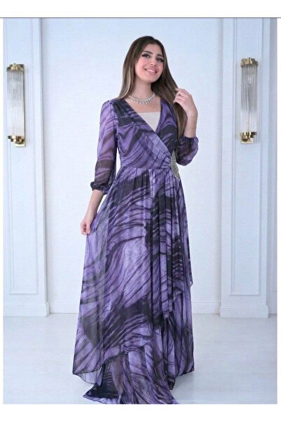 alqarat "Atheer" Marbled Chiffon Gown