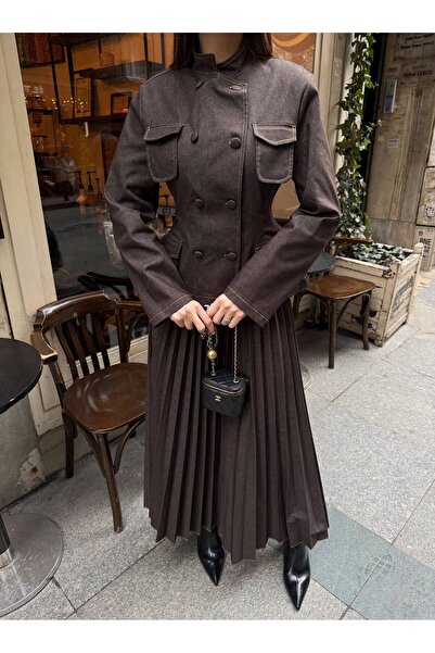 Julidress Button and Pocket Detail Blazer Jacket and Maxi Long Pleated Skirt ...