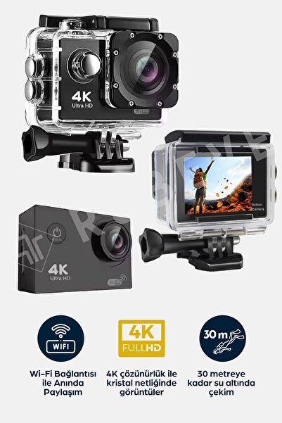 ROBEVE 4K Ultra HD Wi-Fi Aksiyon Kamera – 170° Geniş Açı Zengin Aksesuar Dest...