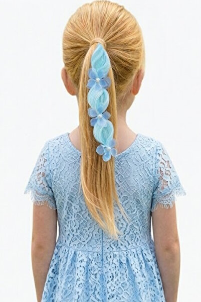 CAŞ DEKORASYON Elastic de păr cu flori de culoare albastră