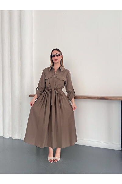 Ekim Store Modal Pocketed Zipper Long Dress