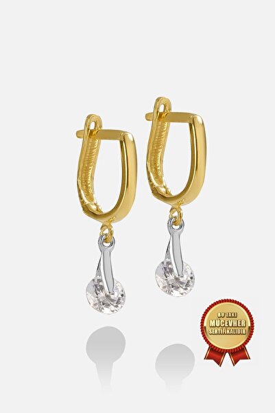 MEKS JEWELS Mikron Altın Kaplama 925 Ayar Gümüş Sallantılı Küpe