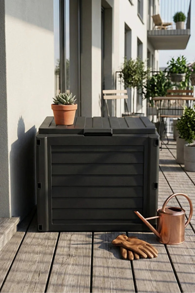 BiDünya Bahçe Depolama Sandığı Balkon Kiler Alet Kutusu 140 Litre Antrasit