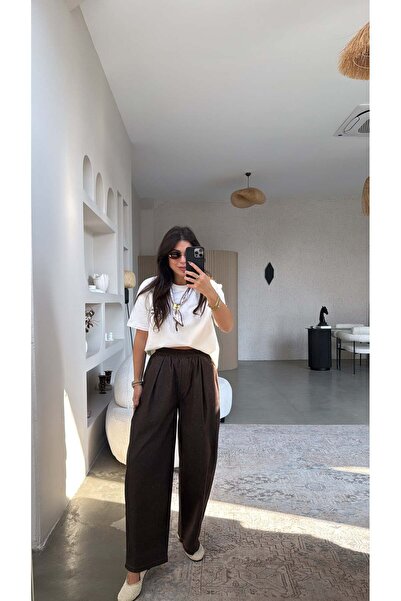 Buket Teke Brown Balloon Mold Elastic Waist Jeans