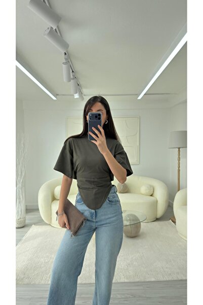 LUUNA STORE Part-Detail Back Tie T-Shirt - Khaki