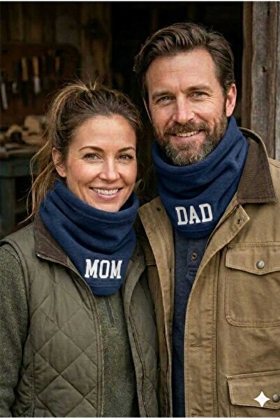 Betülce Mom Dad Printed Fleece Neck Warmer Set – Mother and Father Couple Com...