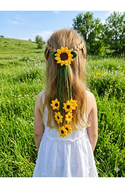 NOİR & GOLD Örgü ayçiçeği sarkıt otomatik toka