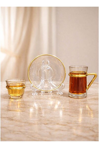 AL-GANNAS 36 Piece Crystal Tea Glass & Coffee Cup Set Including 12 Saucers wi...