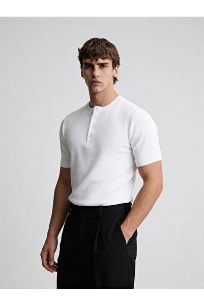 Atelier Old Money Kısa Kol Iconic Henley Beyaz T-shirt SS7108