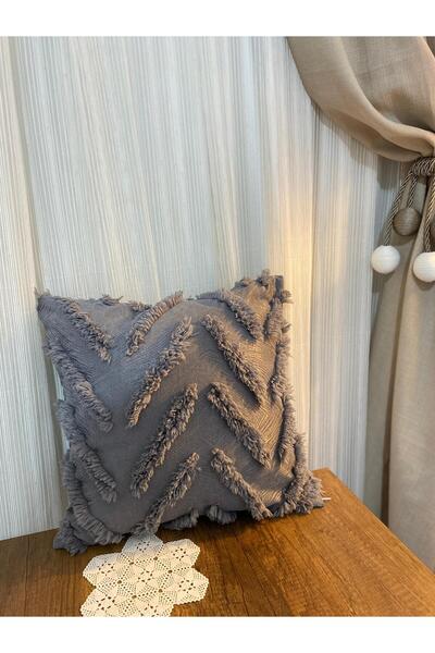 BURYAHOME Anthracite Gray Bohemian Style Cushion 45X45 100% Cotton