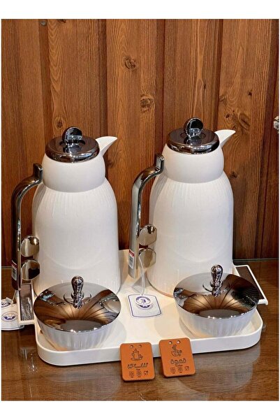 Louvre Luxury Set of 2 Tea & Coffee Thermos 1L Each with Serving Tray & 2 Dat...