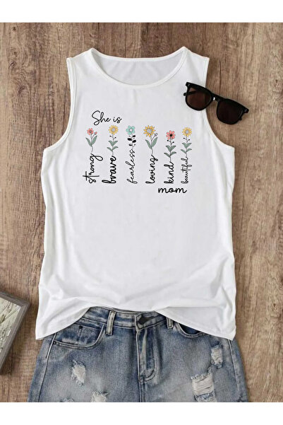 SUNFREE Special for Mothers Printed Summer Sleeveless Crew Neck Women's Tshirt