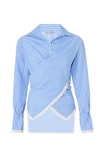 DAME Women's Striped Lace Detailed Back Design Shirt