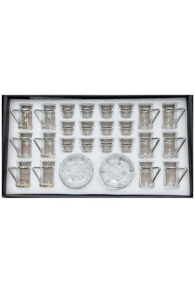 AL-GANNAS 36 Piece Crystal Tea Glass & Coffee Cup Set Including 12 Saucers wi...