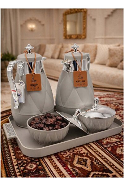 Louvre Luxury Set of 2 Tea & Coffee Thermos with Serving Tray & 2 Dates Bowls...