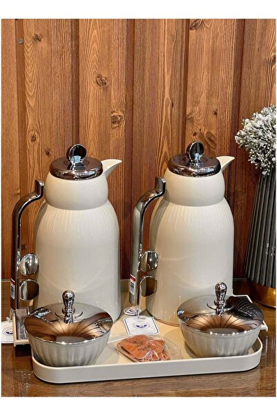Louvre Luxury Set of 2 Tea & Coffee Thermos 1L Each with Serving Tray & 2 Dat...