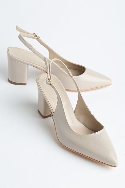 livens حذاء VELORA نسائي من الجلد اللامع باللون البيج مفتوح من الخلف ومزود بش...