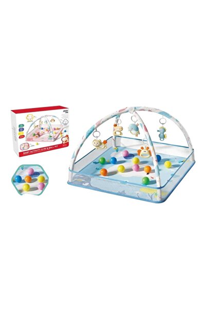 dehkah بساط لعب للأطفال 3 في 1 مع حوض كرات و ألعاب معلقة و18 كرة ملونة - قابل...