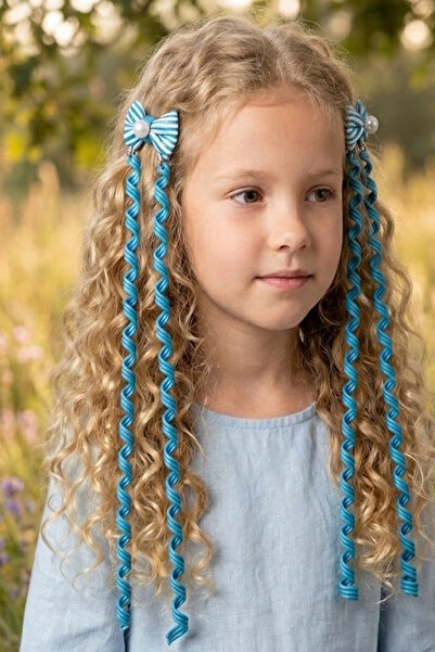 CAŞ DEKORASYON مجموعة من 2 مشبك جانبي للأطفال بشريط أزرق اللون